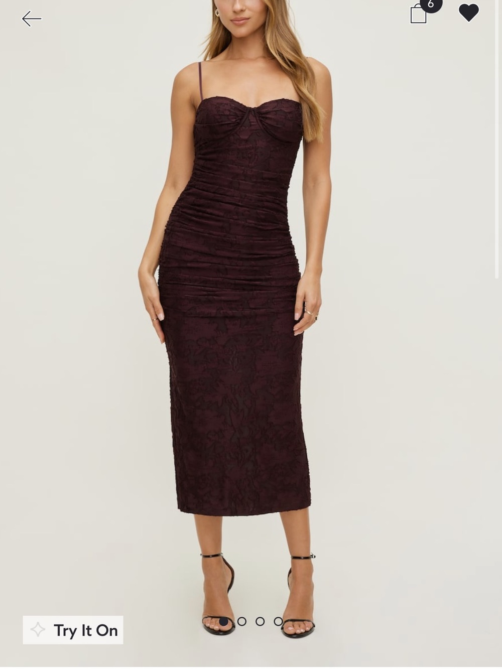 Dynamite Jacquard Ruched Maxi Dress - Deep Burgundy